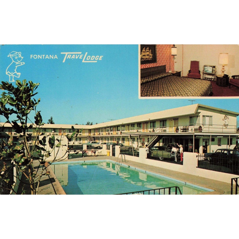Vintage Fontana TraveLodge Postcard California Route 66 Multi-View Chrome VG - Picture 1 of 2